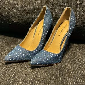 Size 7.5 Denim with silver studded heels from Shoe Republic LA